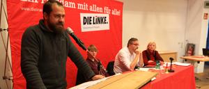 Der bisherige Kreisvorsitzende Roland Gehrmann beim Parteitag der Potsdamer Linken im Bürgerhaus am Schlaatz im vergangenen Juni.