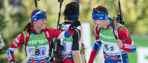 Im Verdacht. Jewgeni Ustjugow (r.) und Swetlana Slepzowa sind ins Visier der Doping-Fahnder geraten. Die deutsche Biathlon-Staffel könnte rückwirkend profitieren