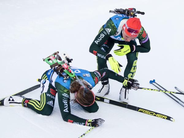 Ziel erreicht: Laura Dahlmeier (links) und Denise Herrmann holten im vergangenen Winter gemeinsam WM-Medaillen.