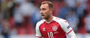 Dänemarks Spieler Christian Eriksen vor seinem Zusammenbruch im Spiel gegen Finnland