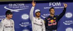 Die schnellsten Drei: Nico Rosberg (l.), Lewis Hamilton (M.) und Daniel Ricciardo.