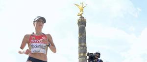 Auf den Straßen Berlins. Bei der WM 2009 wurde Sabrina Mockenhaupt Siebzehnte im Marathonrennen. Foto: dpa