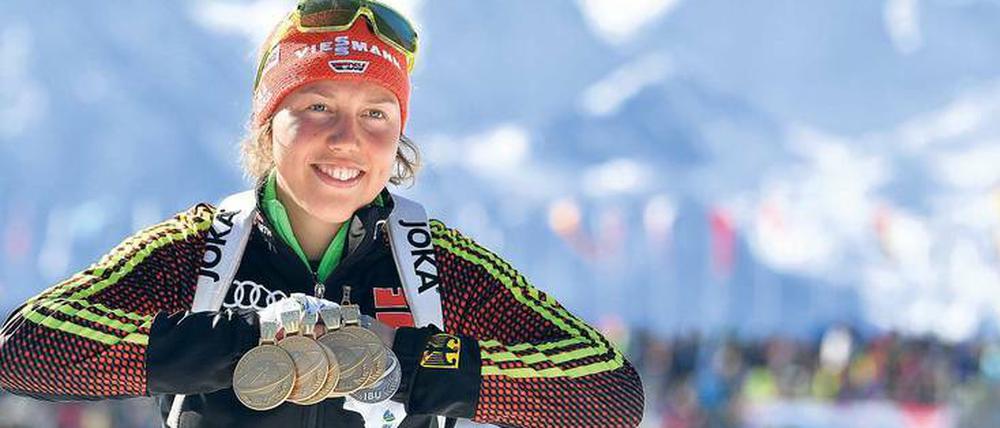 Laura Dahlmeier gewann bei der Biathlon-Weltmeisterschaft fünfmal Gold und einmal Silber.