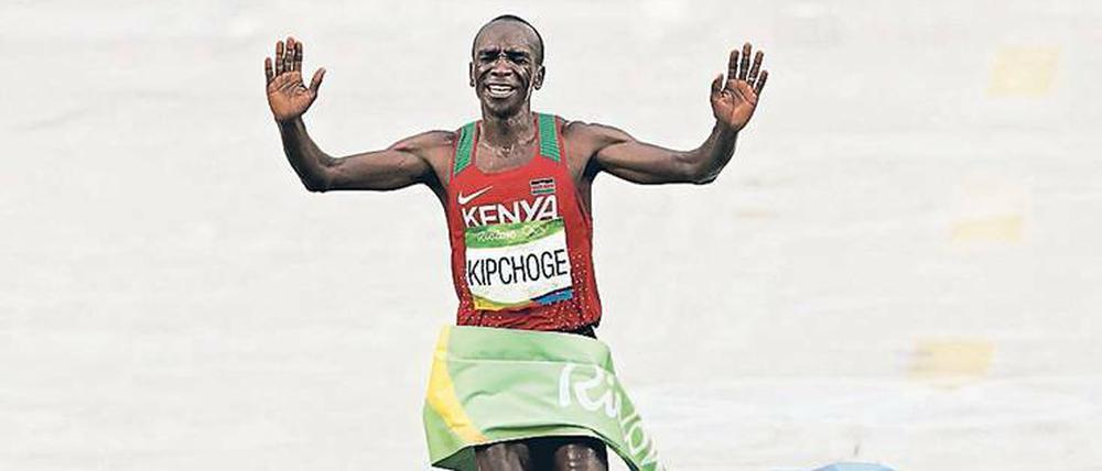Nicht zu stoppen. Eliud Kipchoge gewann auch den Marathon bei den Olympischen Spielen 2016 in Rio de Janeiro. 