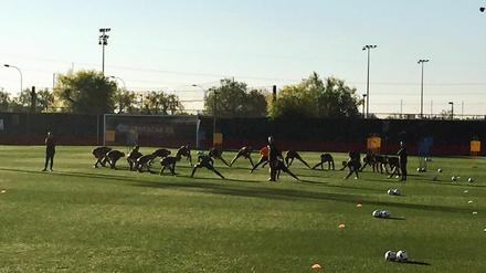 Viel los. Hertha am Sonntag auf der Trainigsanlage des RCD Mallorca.