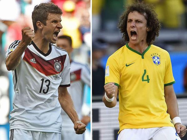 Entscheidendes Duell im Halbfinale? Auch auf Thomas Müller und David Luiz wird es im WM-Spiel zwischen Deutschland und Brasilien ankommen. 