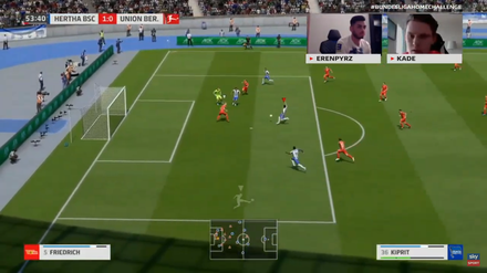 Es brennt: Der virtuelle Muhammed Kiprit von Hertha BSC hat die Großchance zum 2:0 im ersten Teil des digitalen Stadtderbys gegen den 1. FC Union.