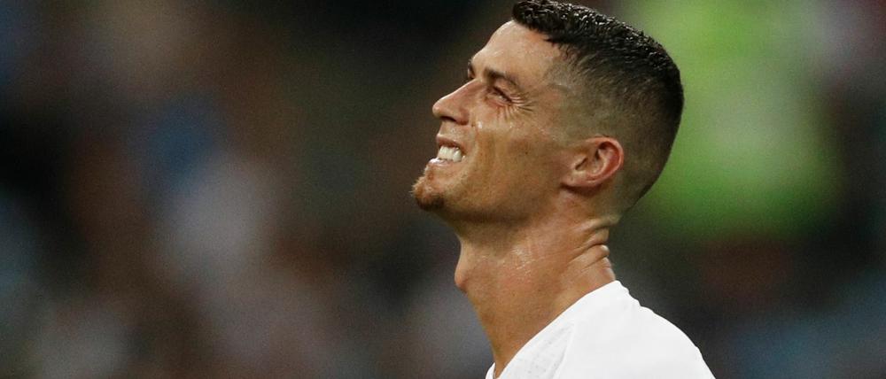 Portugals Stürmer Cristiano Ronaldo mit verzerrtem Gesicht.
