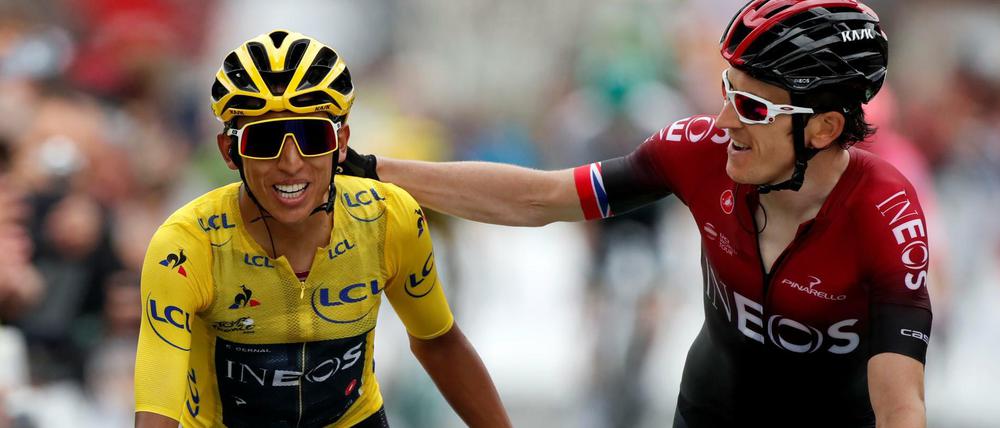 Sieger unter sich. Geraint Thomas (r.) gewann die Tour de France im letzten Jahr, nun gratulierte er Teamkollege Egan Bernal.