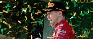 Goldig. Sebastian Vettel nach seinem Sieg in Melbourne.