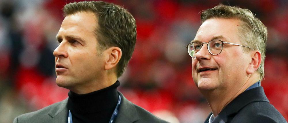 DFB-Präsident Reinhard Grindel (r.) und Teammanager Oliver Bierhoff stehen seit Wochen in der Kritik.