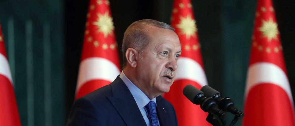 Recep Tayyip Erdogan rechtfertigt am Montag (13. August 2018) in Ankara auf einer Konferenz für Botschafter in der Türkei Polizeiaktionen gegen Kritiker der Wirtschaftspolitik in Sozialen medien. Sie seien "Verräter". Zudem wetterte er gegen die USA, die der Türkei "in den Rücken und die Füße geschossen" hätten.