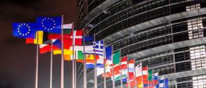 Die EU-Flaggen vor dem Europäischen Parlament in Strasbourg. 