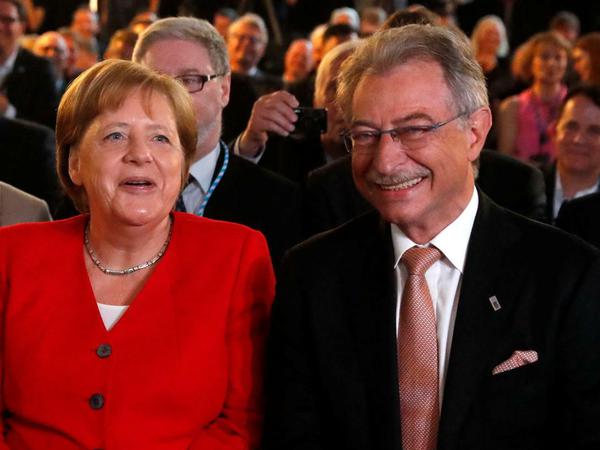 Bundeskanzlerin Merkel und BDI-Präsident Kempf. Beide lobten ihren Schlagabtausch anschließend.
