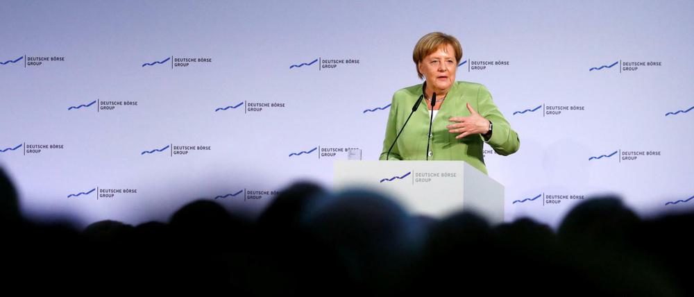 Die Kanzlerin bei ihrer Rede zur Zukunft des Finanzplatzes Deutschland in Frankfurt am Main. 