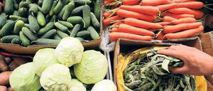 Noch alles da. Auf dem Markt in St. Petersburg herrscht an Obst und Gemüse kein Mangel – trotz des Importstopps, den Russland gegen EU-Agrarprodukte verhängt hat.