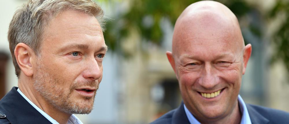Parteichef Christian Lindner (li.) und Thüringens FDP-Spitzenkandidat Thomas Kemmerich.