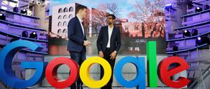 Google CEO Sundar Pichai und Philipp Justus, Googles Viz für deutschsprachige Länder am Dienstag bei der Eröffnung des Hauptstadtbüros des Konzerns.