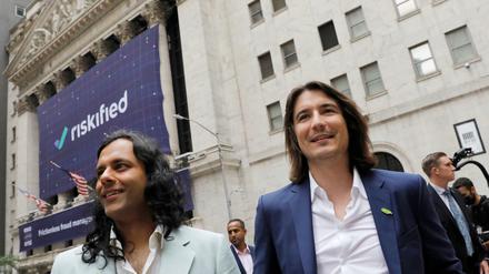 Die Gründer von Robinhood, Baiju Bhatt und Vlad Tenev, am Tag des Börsengangs der Firma in der Wall Street.