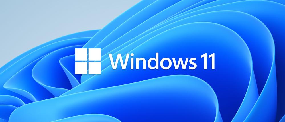 Das Windows 11-Logo mit blauem Hintergrund.