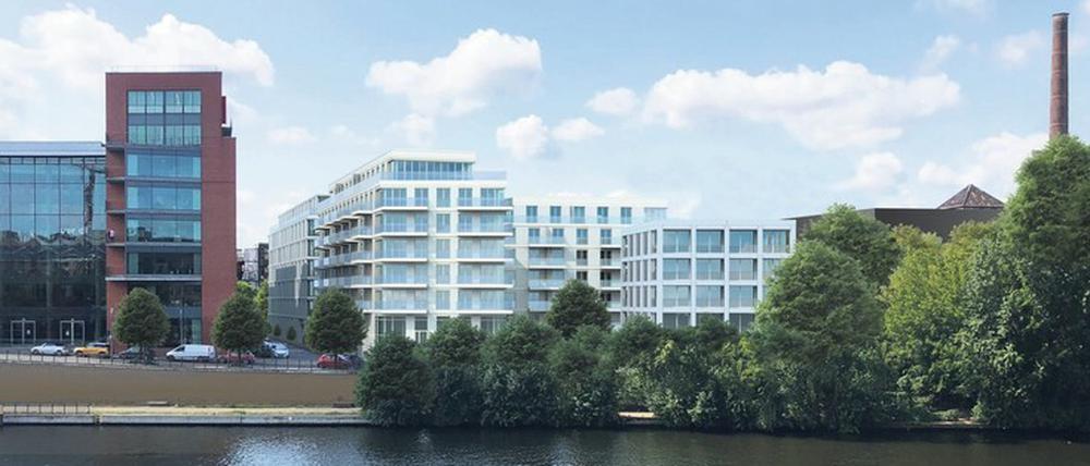 So könnte neben der Verdi-Zentrale (links) aussehen: Das neue Wohnungs- und Büroimmobilienprojekt der Skala Capital City Invest GmbH mit dem Projektnamen Spreeport II. 