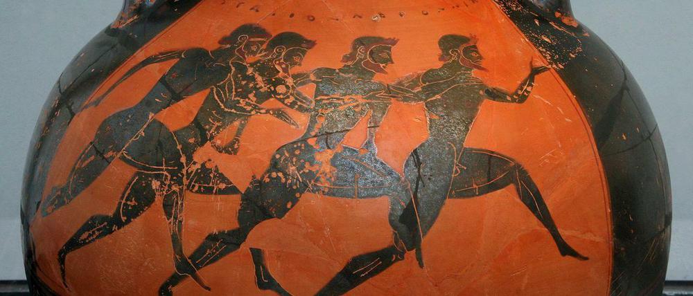 Die Vase (ca. 530 v. Chr.) zeigt Läufer bei den Panathenäischen Spielen. 