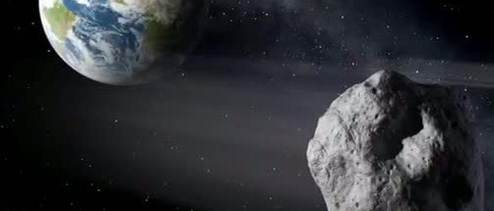 Die künstlerische Darstellung zeigt einen erdnahen Asteroiden im Vorbeiflug.