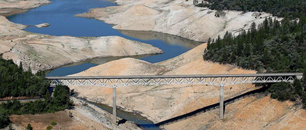 Der Verlust ist offensichtlich. Das Luftbild des Lake Oroville vom 19. August zeigt, wie viel Wasser dem kalifornischen Stausee fehlt. 