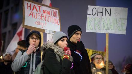 Studierende in Berlin demonstrieren im Januar 2018 für einen neuen studententischen Tarifvertrag.