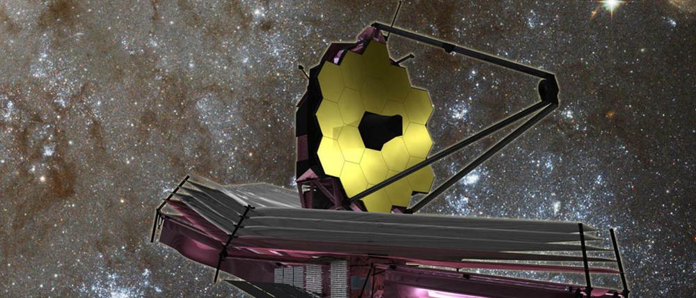 Eine Computergrafik des Weltraumteleskops „James Webb“