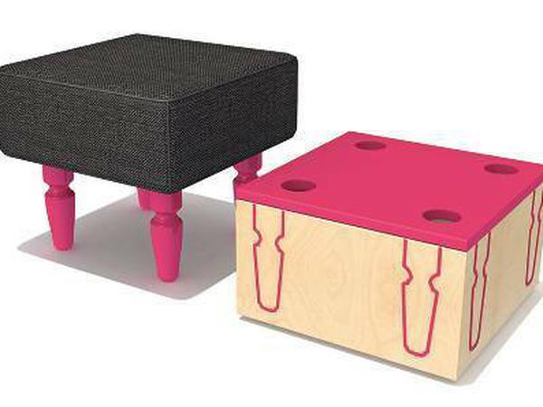 Spaß und Funktion sind Leitideen des Designstudios KooN. Der Hocker steckt in einer Box, die mit Filzdeckel auch als Sitz dient.