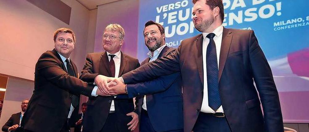 Bei einem Treffen im April in Mailand vereinbaren Olli Kotro (Die Finnen), Jörg Meuthen (AfD), Matteo Salvini (Lega Nord) und Anders Primdahl Vistisen (Dänische Volkspartei) eine Kooperation mit Blick auf die Europawahl.