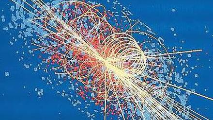 Feuerwerk. Mit bloßem Auge lassen sich Kollisionen von Elementarteilchen nicht beobachten. Die Crashs sind zu schnell, die Partikel zu klein. Physiker behelfen sich dann mit Computersimulationen. 