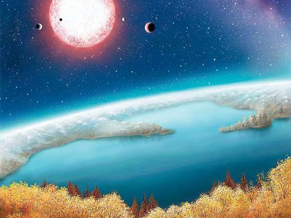 Ein Ort für Leben? Der kürzlich entdeckte Planet Kepler-186f könnte wie die Erde flüssiges Wasser haben und sogar Leben, glauben Forscher. Wie häufig, fällt die Illustration dieser Himmelskörper ausgesprochen "lebendig" aus. 