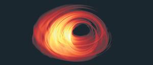 Vor etwa einem Jahr haben Forscher mit mehreren Röntgenteleskopen das Schwarze Loch in der Mitte der Milchstraße vermessen. Seitdem werden die Daten ausgewertet und sollen in den nächsten Tagen zu einem Bild zusammengesetzt werden, das dieser Computersimulation ähneln könnte. 