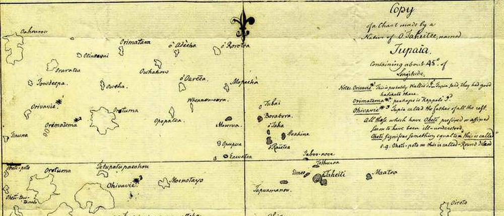 Inselbegabung. Diese Kopie einer Polynesien-Karte Tupaias schickte Georg Forster 1776 an seinen Verleger.
