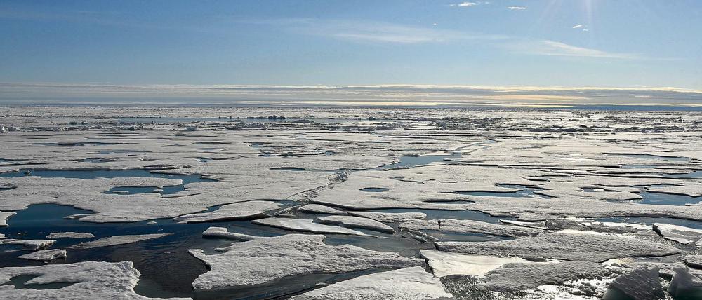 Jeden Sommer schwinden große Teile des arktischen Meereises (diese Aufnahme zeigt den Nordpol im August 2015). Auch jetzt im Herbst sind noch große Areale eisfrei, etwa die Karasee. 
