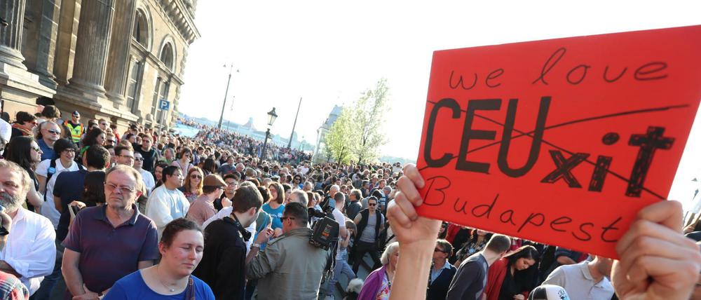 Eine Demonstration für den Erhalt der CEU im Sommer in Budapest.