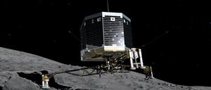 Gelandet. Die Sonde "Philae" ist auf dem Kometen Tschurjumow-Gerassimenko gelandet. Die Animation zeigt, wie der Touchdown abgelaufen sein könnte. 