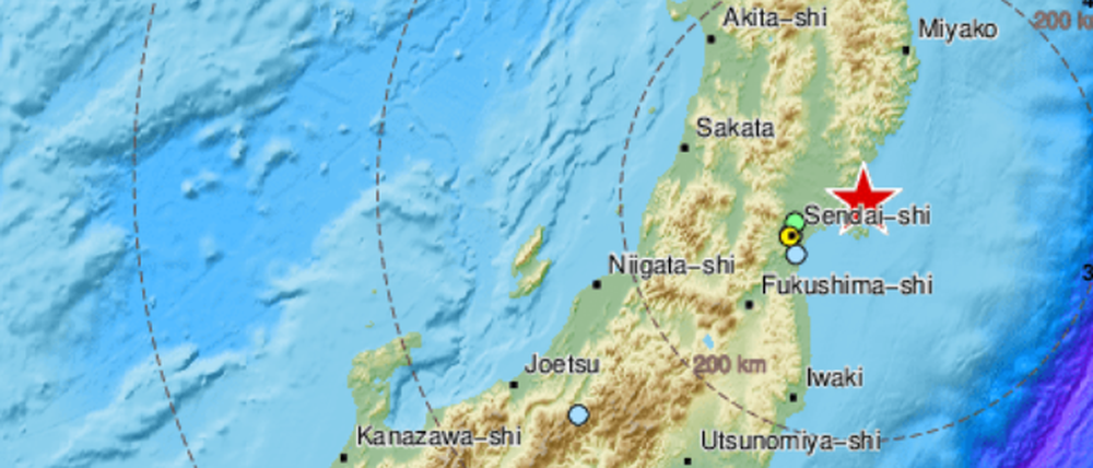 Das Erdbeben ereignete sich rund 57 Kilometer vor der Großstadt Sendai.