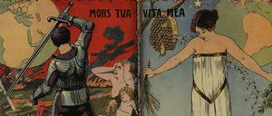 "Mors tua vita mea - Dein Tod ist mein Leben“ – die Zeichnung von José Foradori vom Herbst 1914 stellt die Grausamkeit Europas einem friedlichen Lateinamerika gegenüber. Dort war nach Ende des Ersten Weltkrieges die Hoffnung auf eine Neuordnung der Welt groß. 