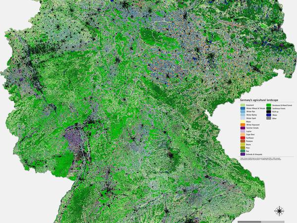 Eine Karte zeit Grünflächen in Deutschland.
