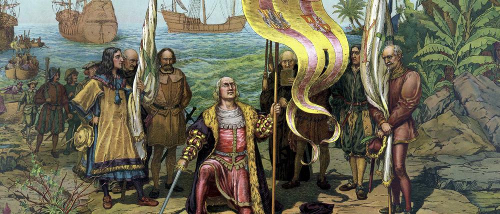 Darstellung von der Eroberung Amerikas durch Christoph Kolumbus.